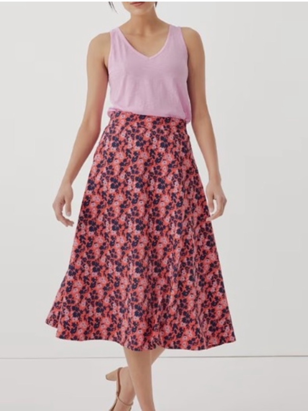 NWOT Pact Coral and Navy Floral Skater Skirt S